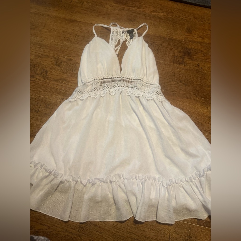 Strappy White Lace-Trim Mini Dress